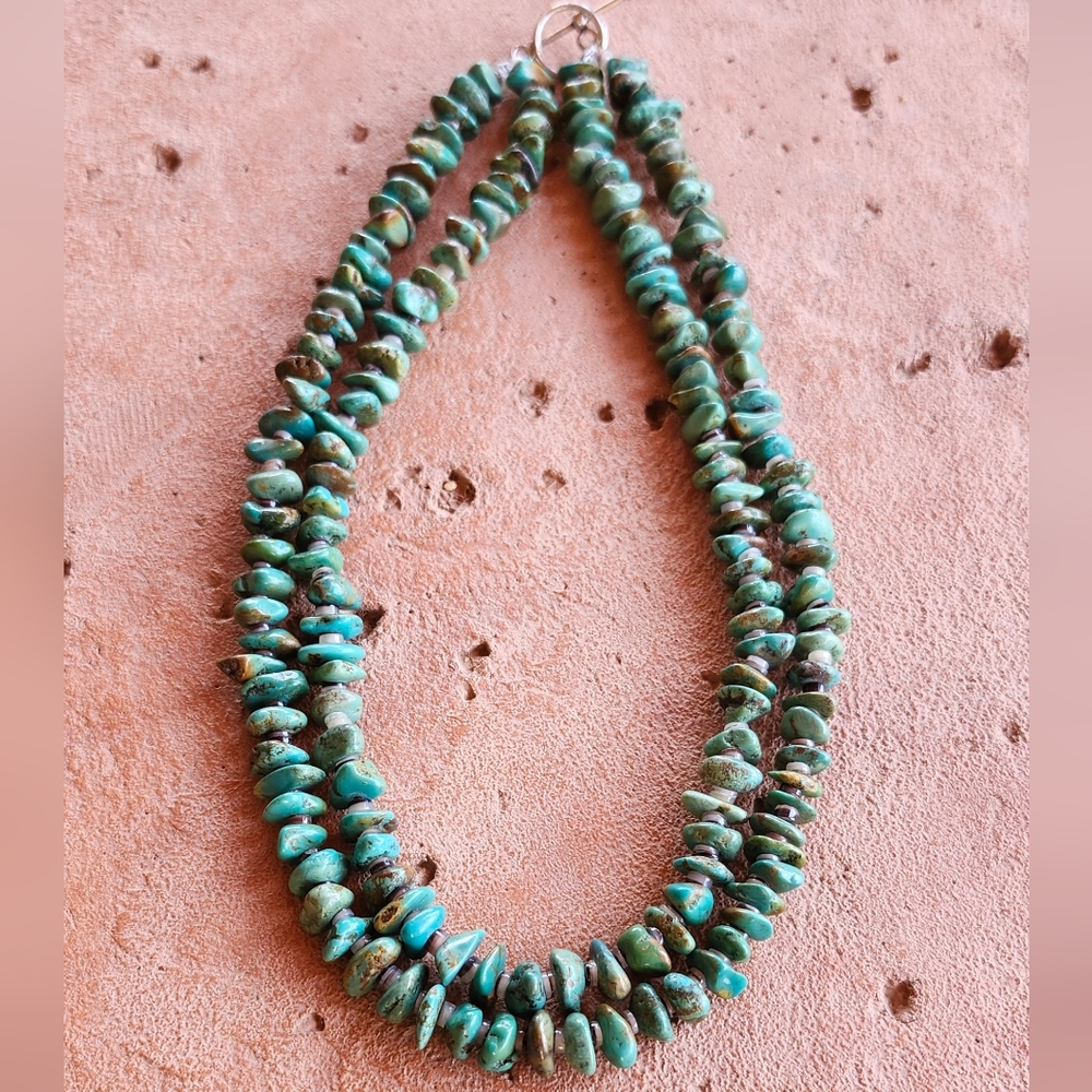 Sterling Silver Genuine Turquoise 2 strand Necklace Set - Picture 9 of 17